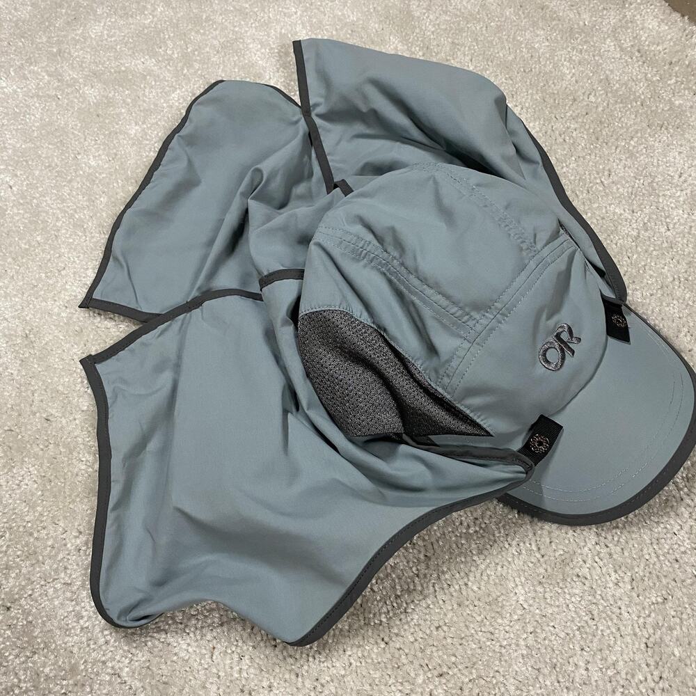 Outdoor Research Hat Cap Mens Gray Sun Neck Flap Detachable Mens Hiking Fishing